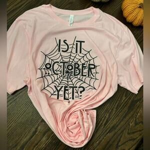 Pink Graphic Tee with Halloween Print